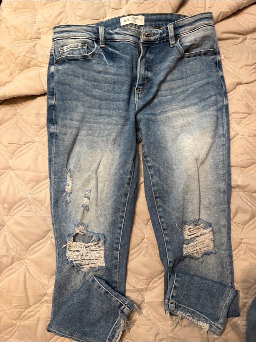 BKE Light Blue Distressed Women's Jeans with Raw Hem